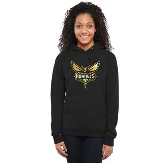 Women's Charlotte Hornets Gold Collection Ladies Pullover Hoodie - Black -